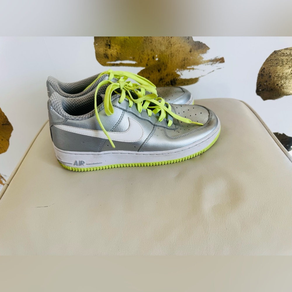 Lime green & Metallic silver Nike Air Force 1s